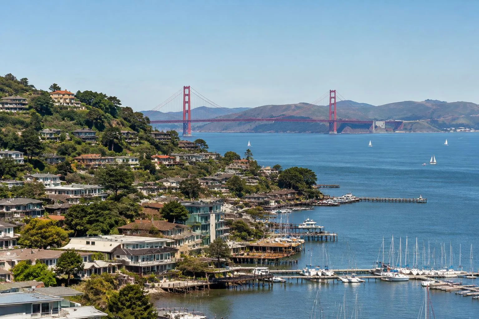 Illustrative view of the Sausalito waterfront and San Francisco Bay